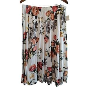 Vintage Floral Skirt Womens Size 3X White 90s Midi Coquette Prairie Full Cottage